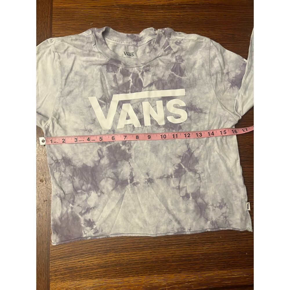 Vans Purple Gray Tie Dye Marbled Crop Long Sleeve Shirt X-Small XS Checkerboard - Picture 9 of 12